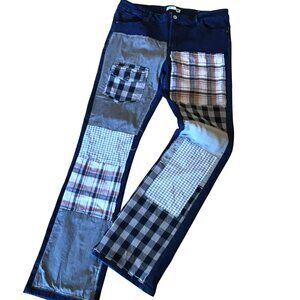 Upcycled Patchwork Jeans 32x32: Tattered Grunge Denim, Campus Life Hippie Pants